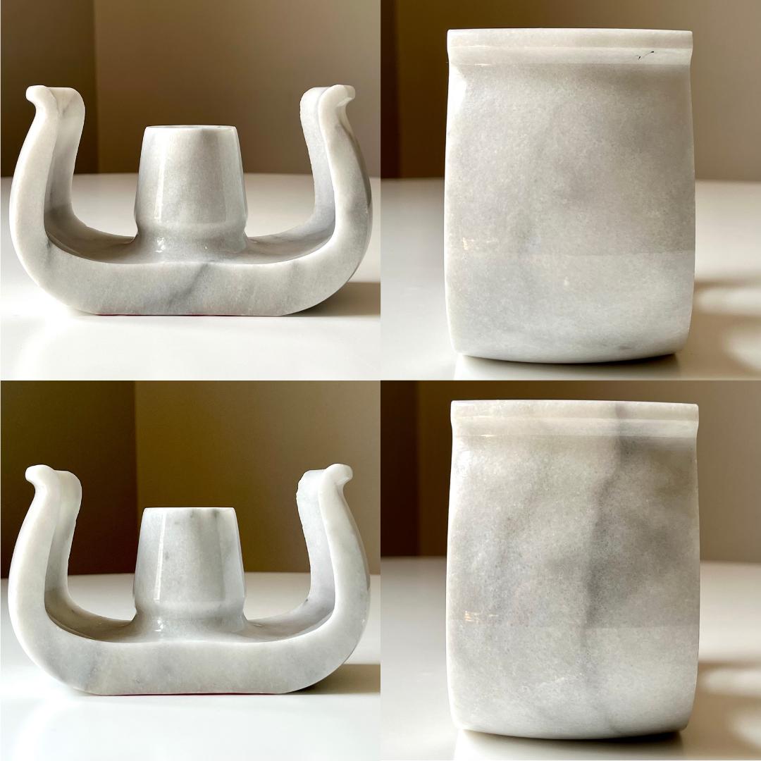 Solid White Marble Candle Holder