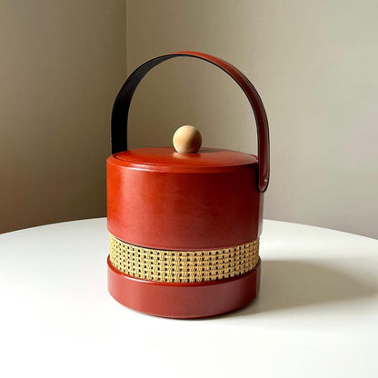 Red Faux Leather Ice Bucket by Georges Briard