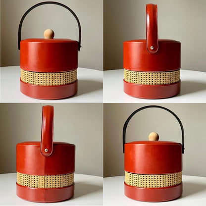 Red Faux Leather Ice Bucket by Georges Briard