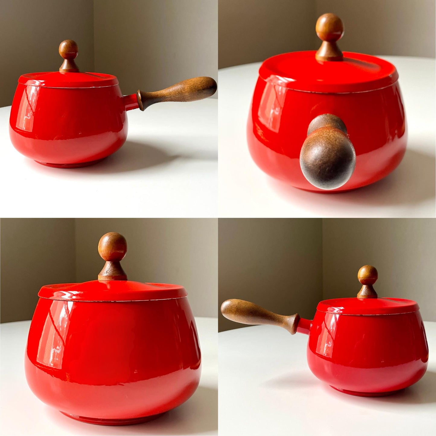 Red Fondue Set with Wood Base