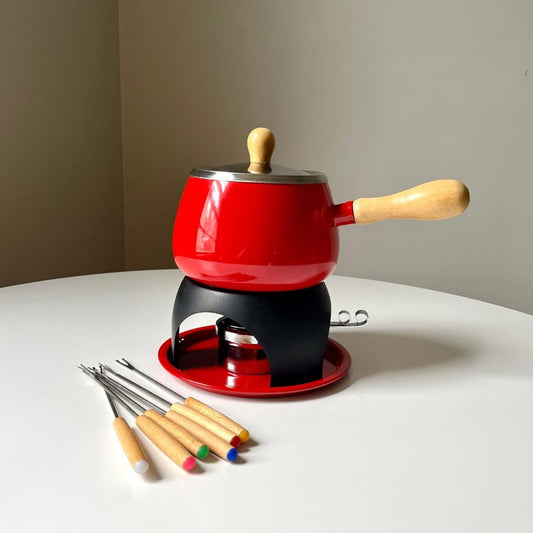 Red Metal Fondue Set with Skewers