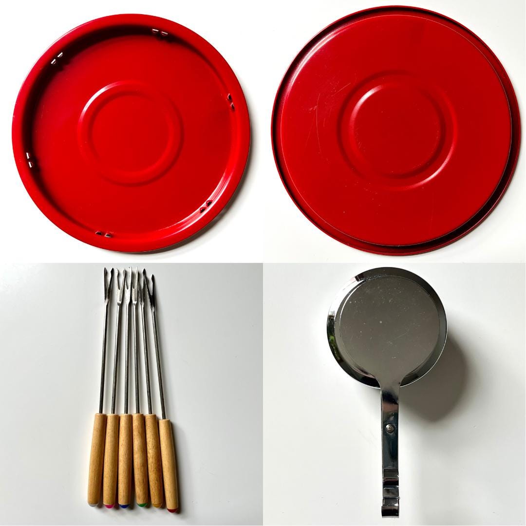 Red Metal Fondue Set with Skewers