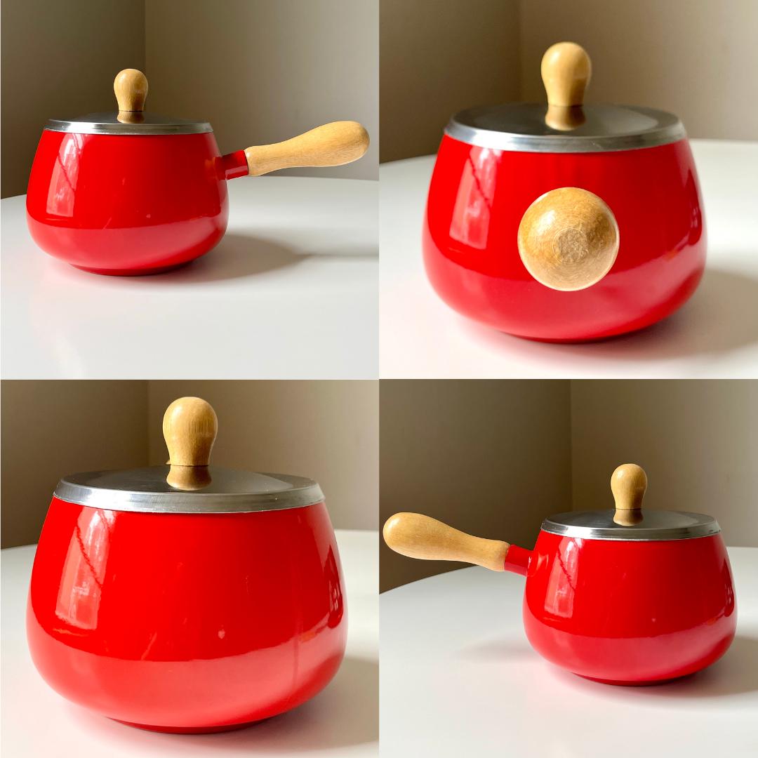 Red Metal Fondue Set with Skewers