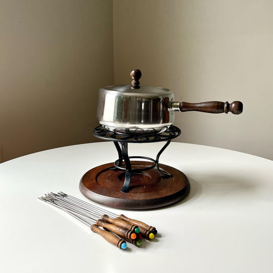 Metal Fondue Set with Wood Base