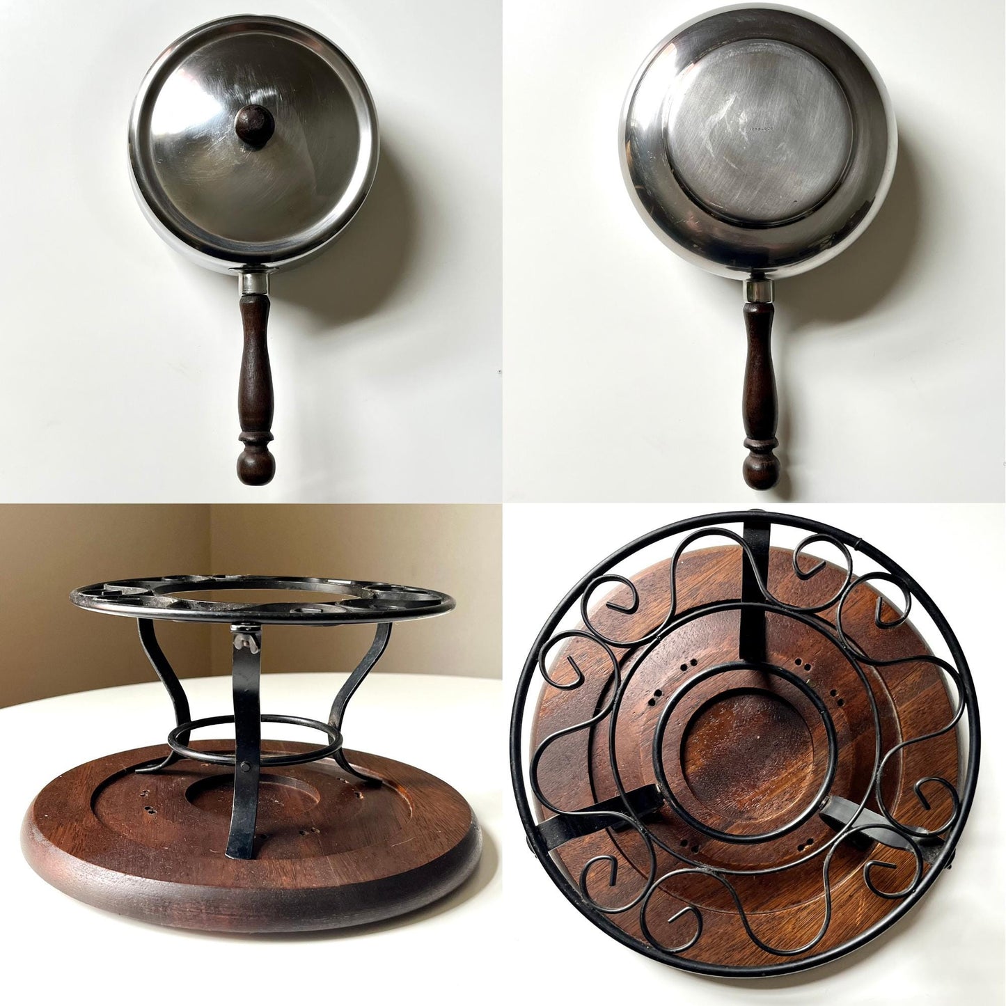 Metal Fondue Set with Wood Base