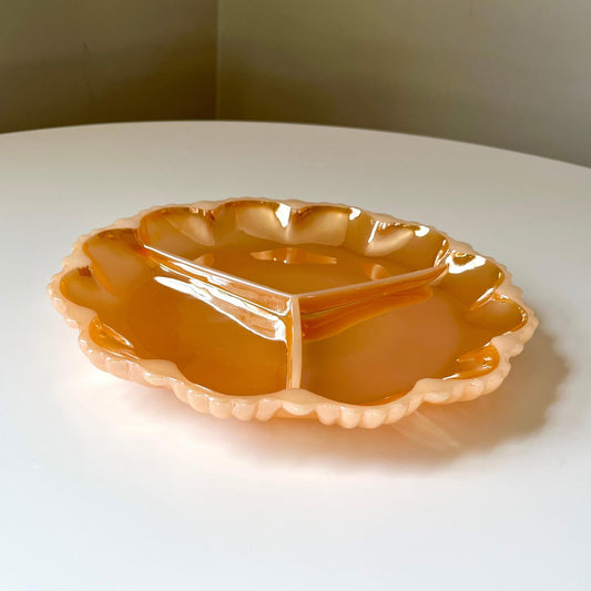 Orange Divided Relish Tray with Scalloped Edge