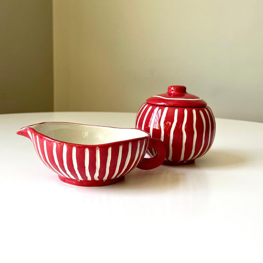 Italian Red Porcelain Sugar and Creamer Set