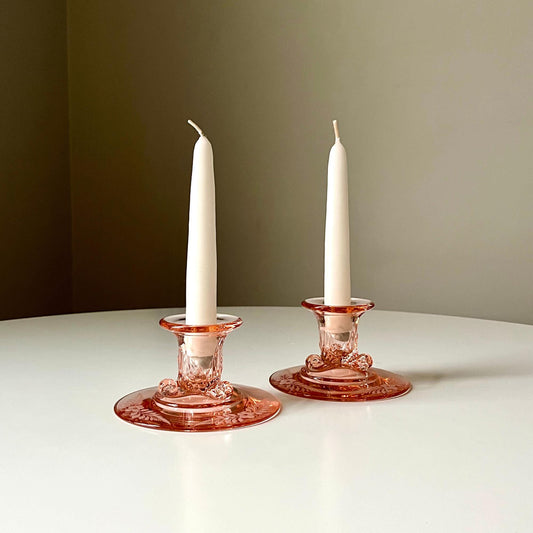 Pink Colored Glass Candle Holders