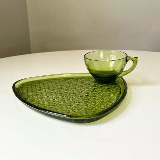 Set of Four Green Glass Luncheon Plate Set