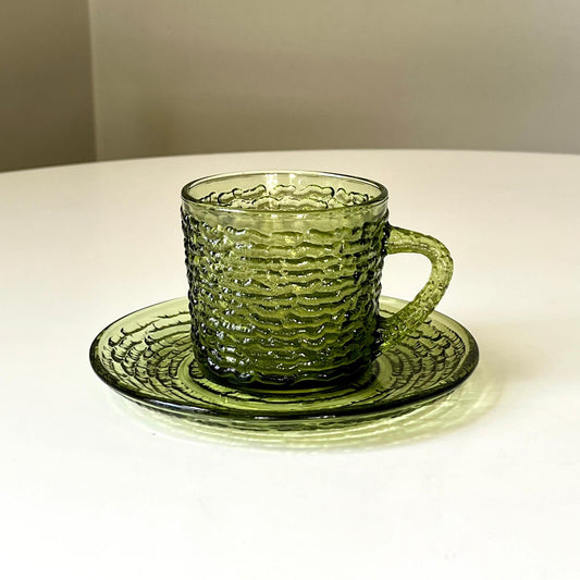 Set of 5 Green Glass Tea Cup Set