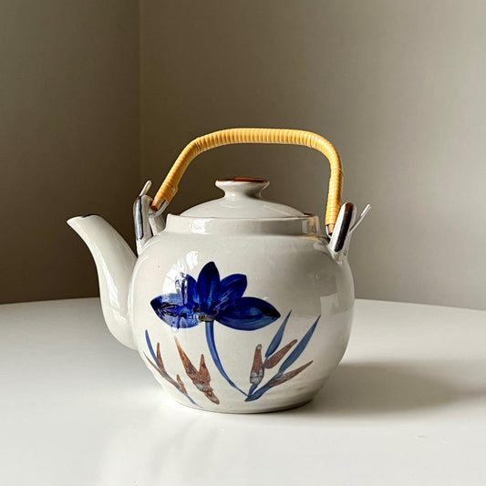 Cobalt Blue Glazed Floral Teapot