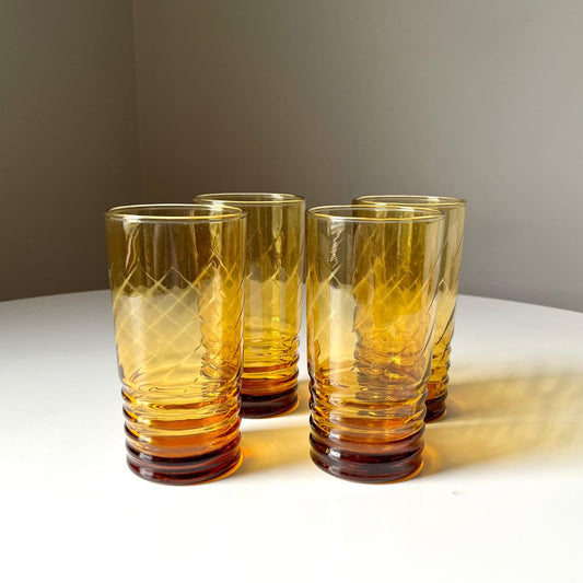 Raised Ribbed Amber Tumblers