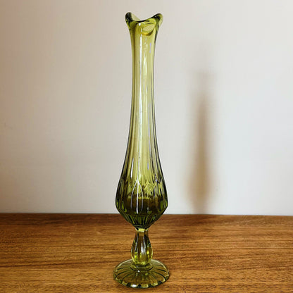 Green Glass Pedestal Stretch Vase by Fenton