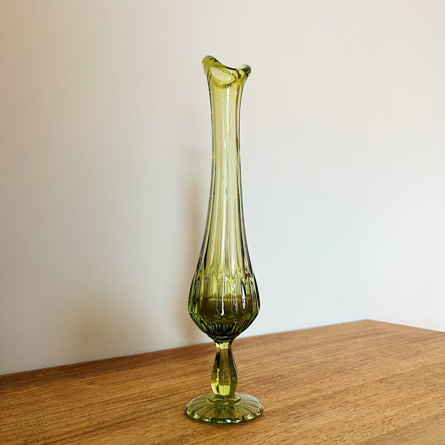 Green Glass Pedestal Stretch Vase by Fenton