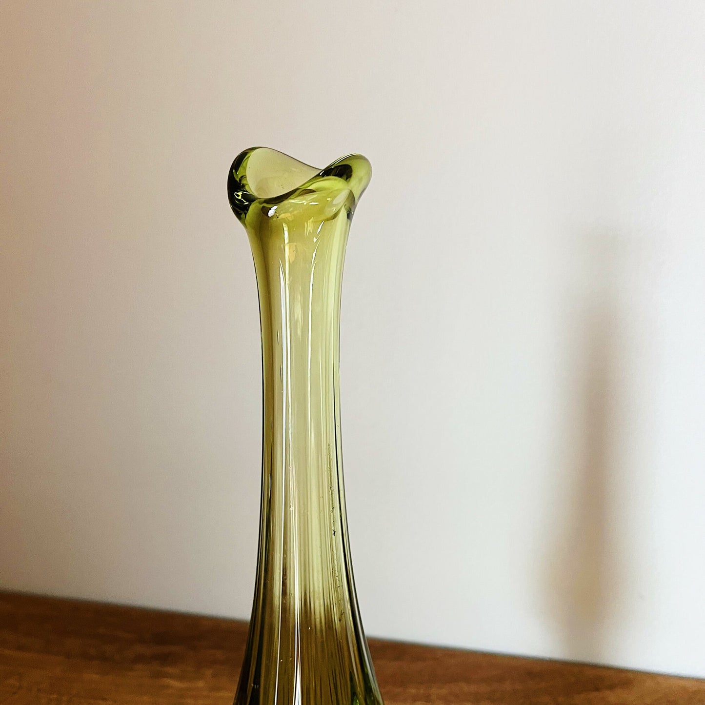 Green Glass Pedestal Stretch Vase by Fenton