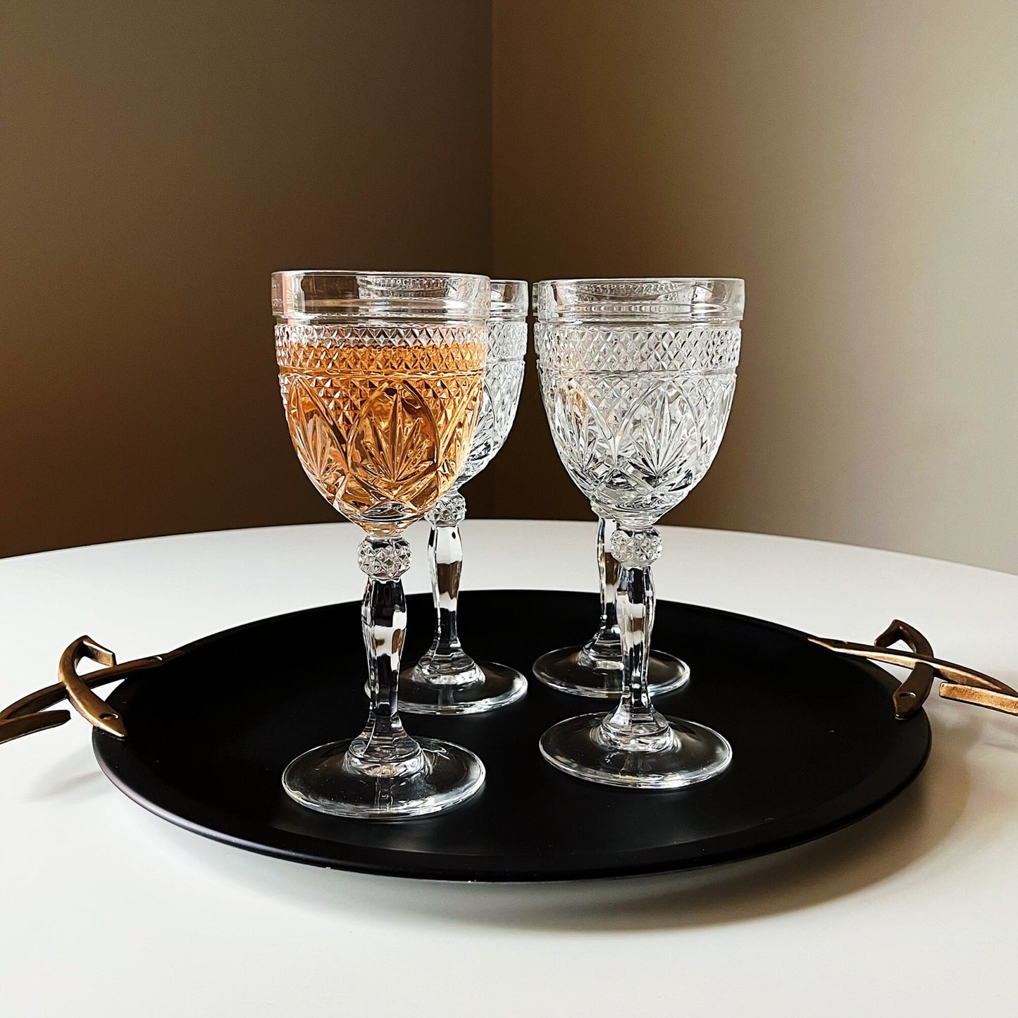 French Knob Stem Crystal Wine Glasses