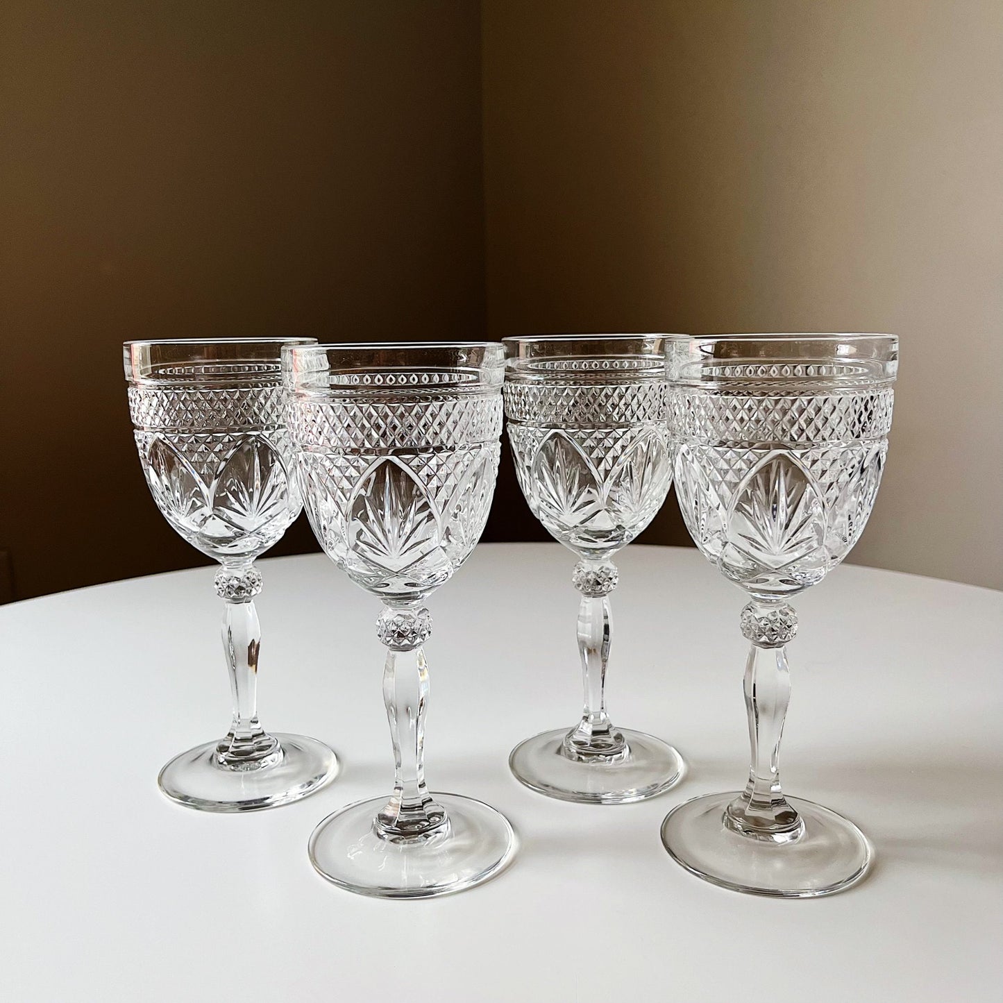 French Knob Stem Crystal Wine Glasses