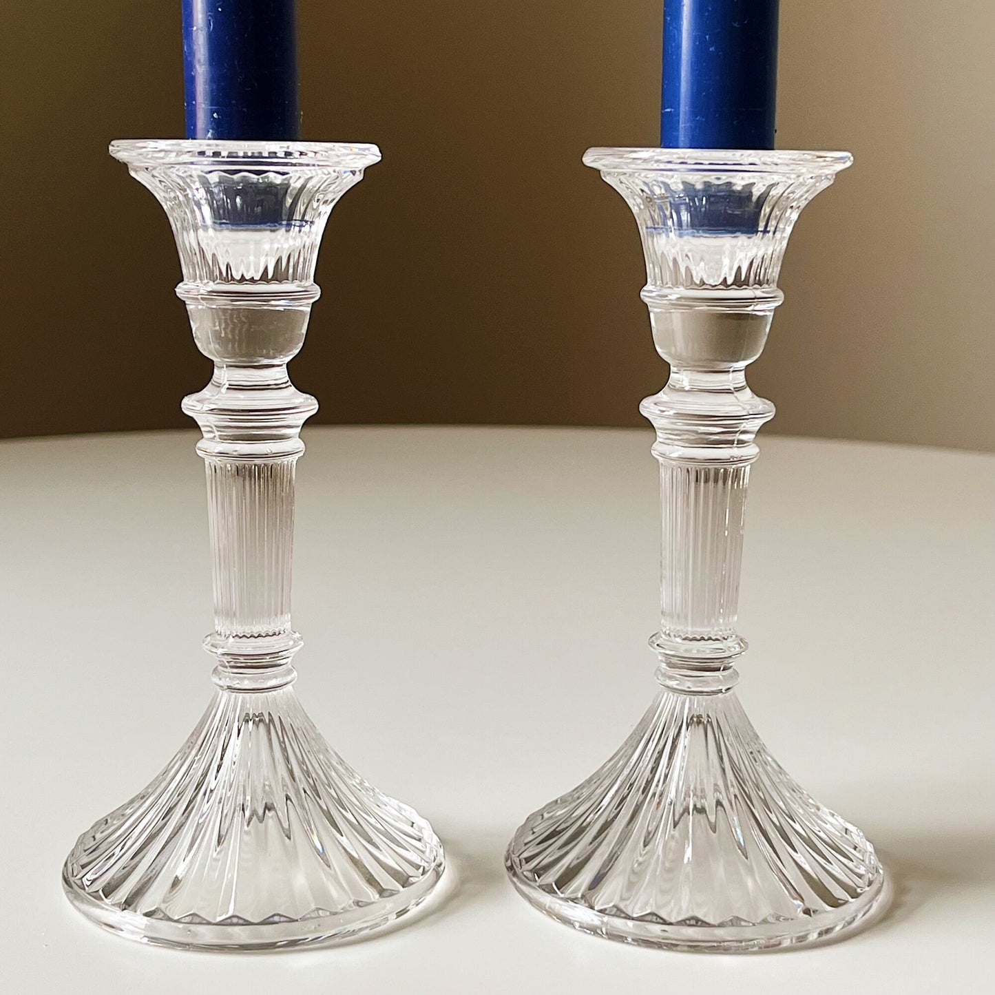 Sleek 1970s Crystal Candle Holders