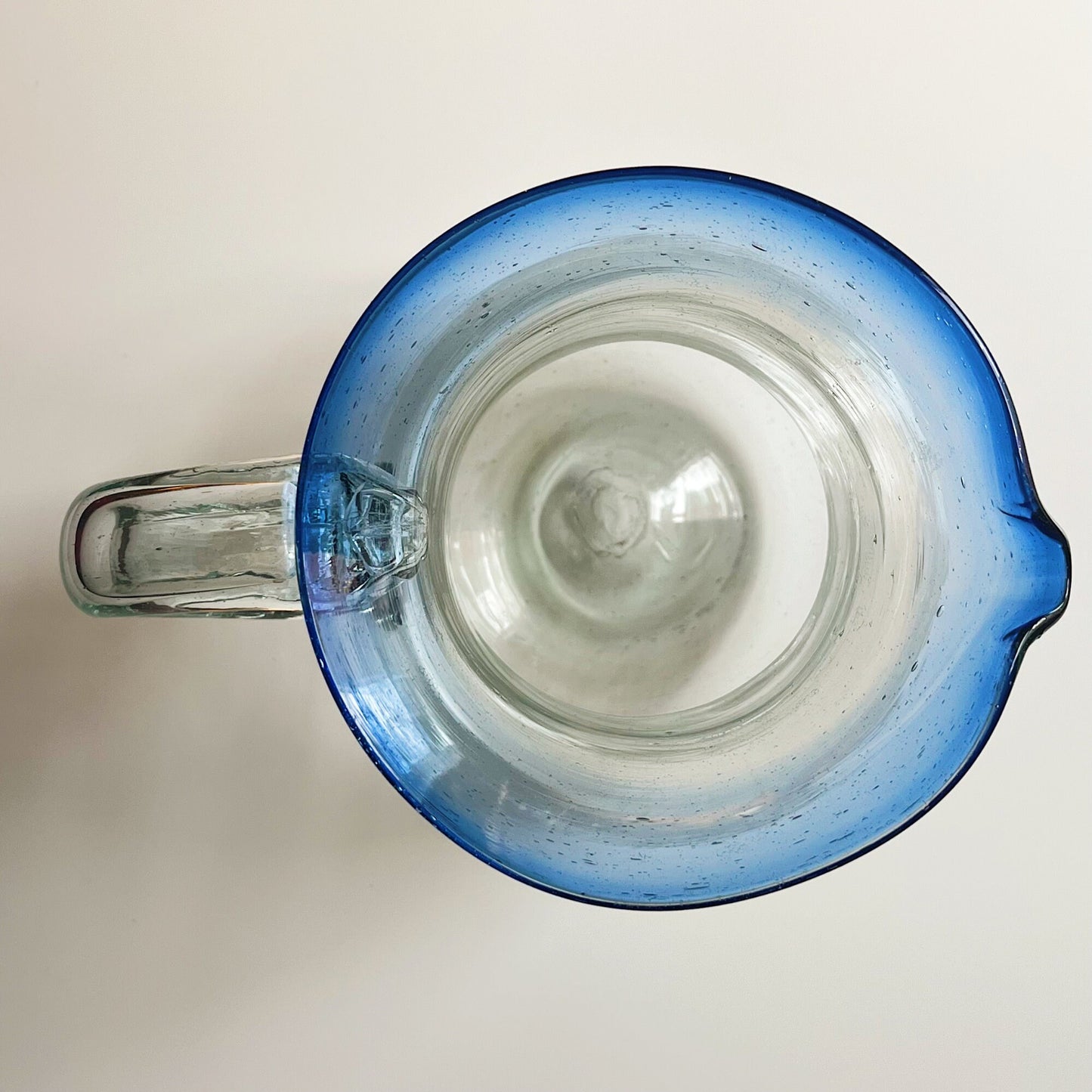 Hand Blown Glass Pitcher with Cobalt Rim