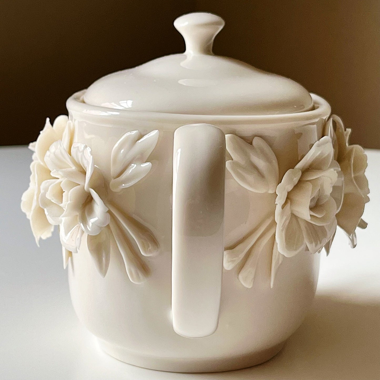 Ivory Raised Roses Porcelain Teapot by Godinger