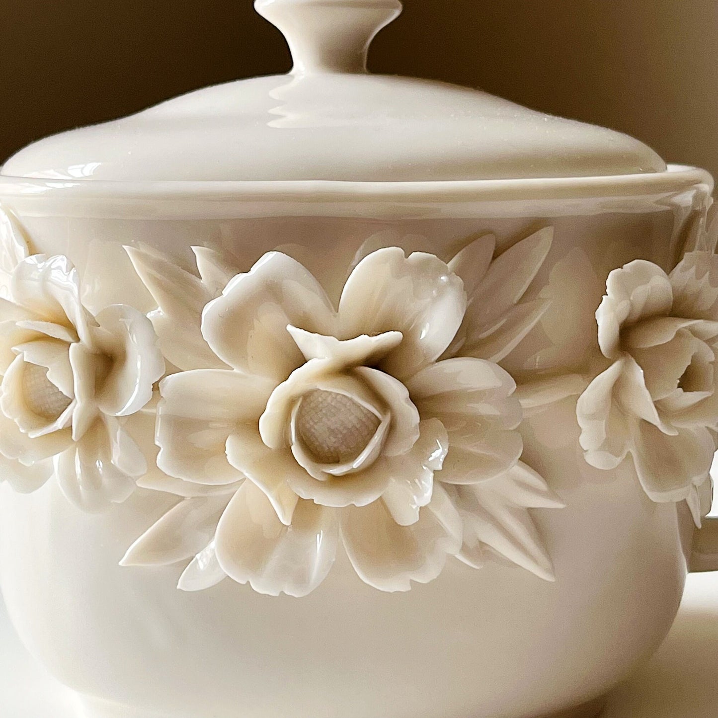 Ivory Raised Roses Porcelain Teapot by Godinger