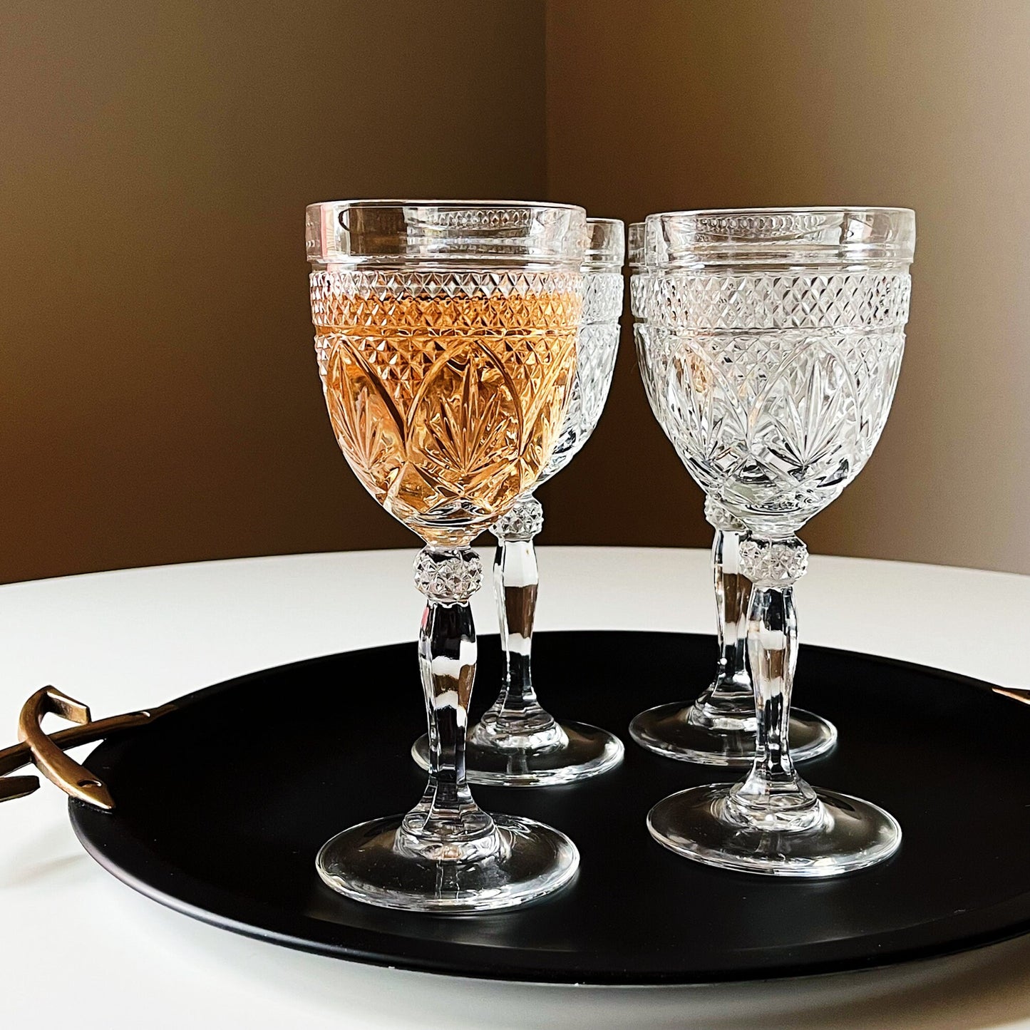 French Knob Stem Crystal Wine Glasses