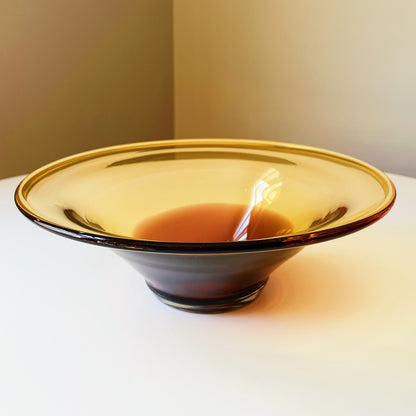 Hand Blown Amber Glass Bowl with Folded Wide Rim