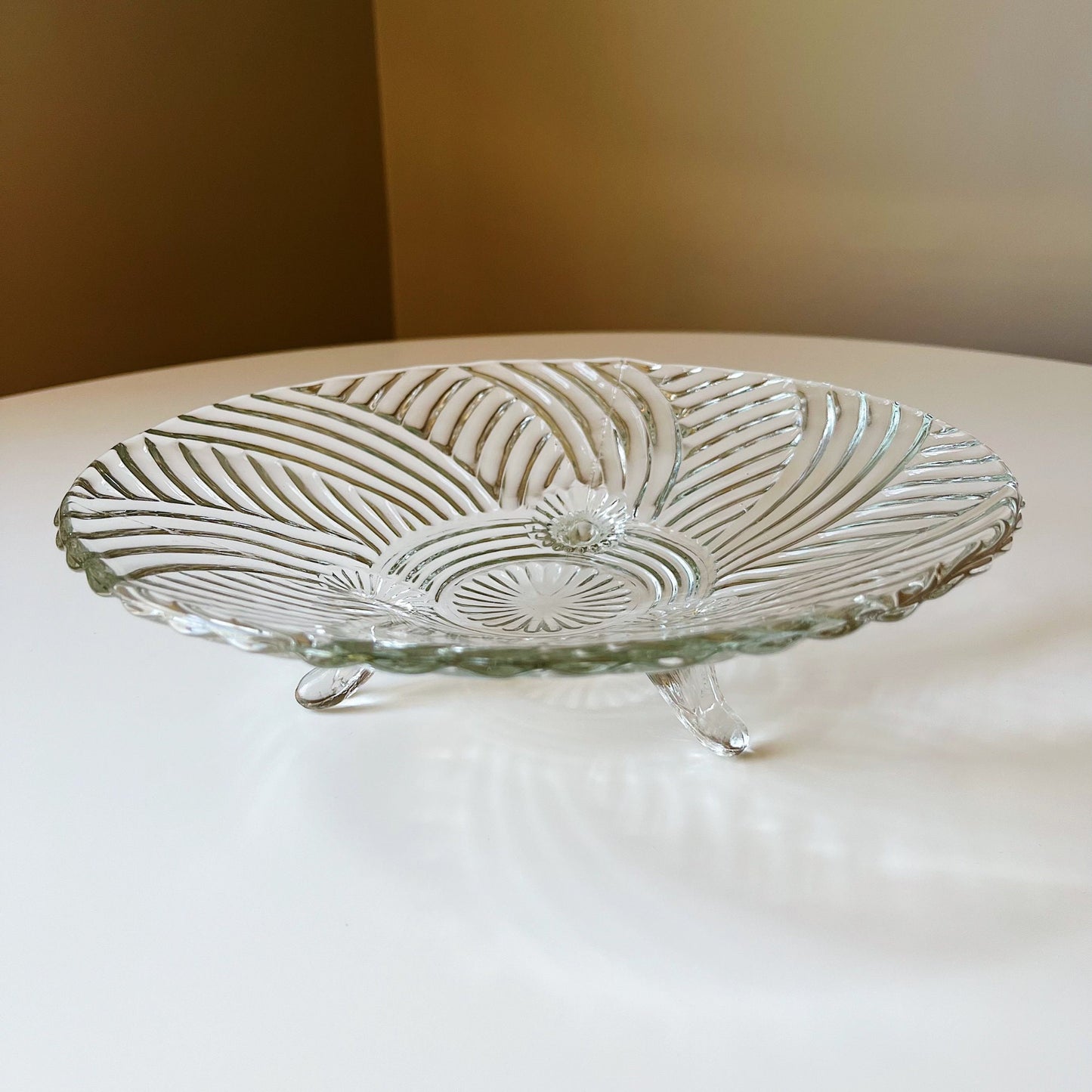 Glass Spiral Footed Catchall Tray