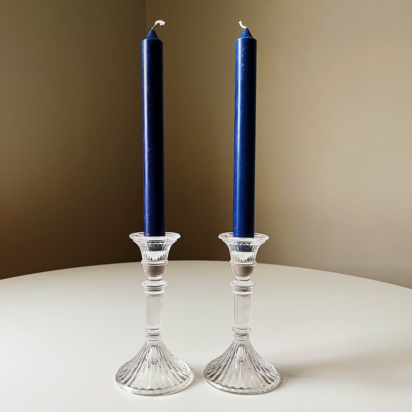 Sleek 1970s Crystal Candle Holders