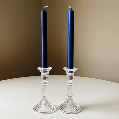 Sleek 1970s Crystal Candle Holders