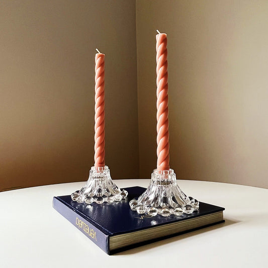 Glass Berwick Beaded Candlestick Holders