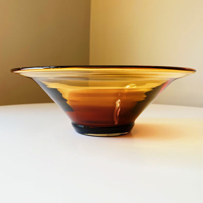 Hand Blown Amber Glass Bowl with Folded Wide Rim