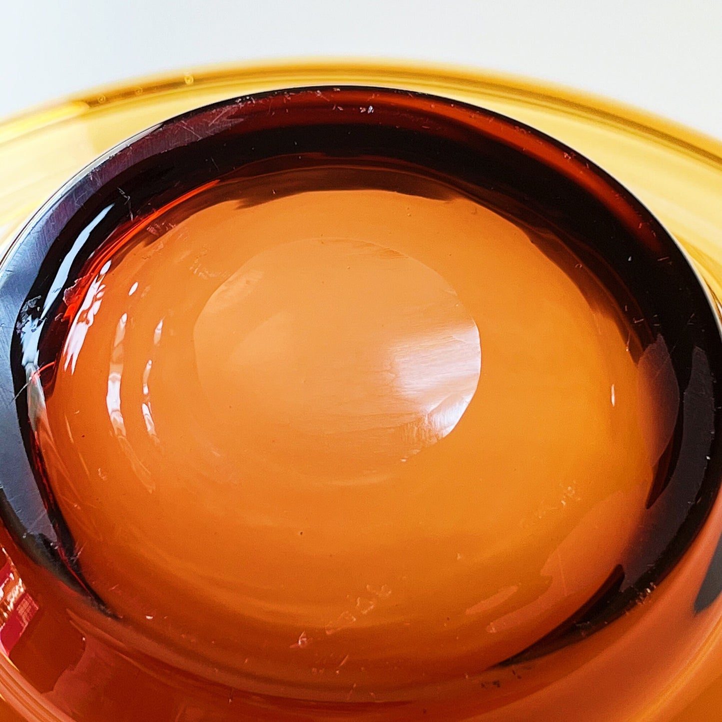 Hand Blown Amber Glass Bowl with Folded Wide Rim