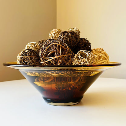 Hand Blown Amber Glass Bowl with Folded Wide Rim