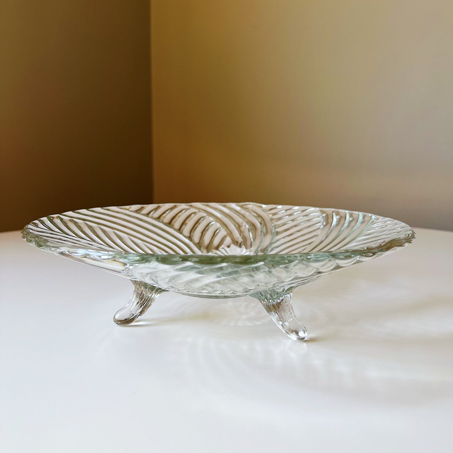 Glass Spiral Footed Catchall Tray