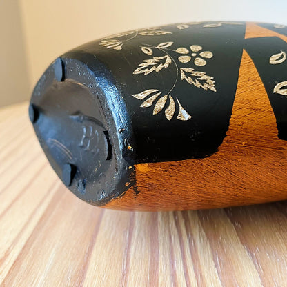 Faux Wood Ceramic Vase with Floral Etched Design