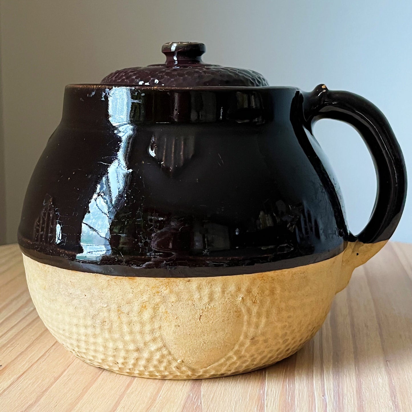 Half Glazed Brown Pottery Crock Pot