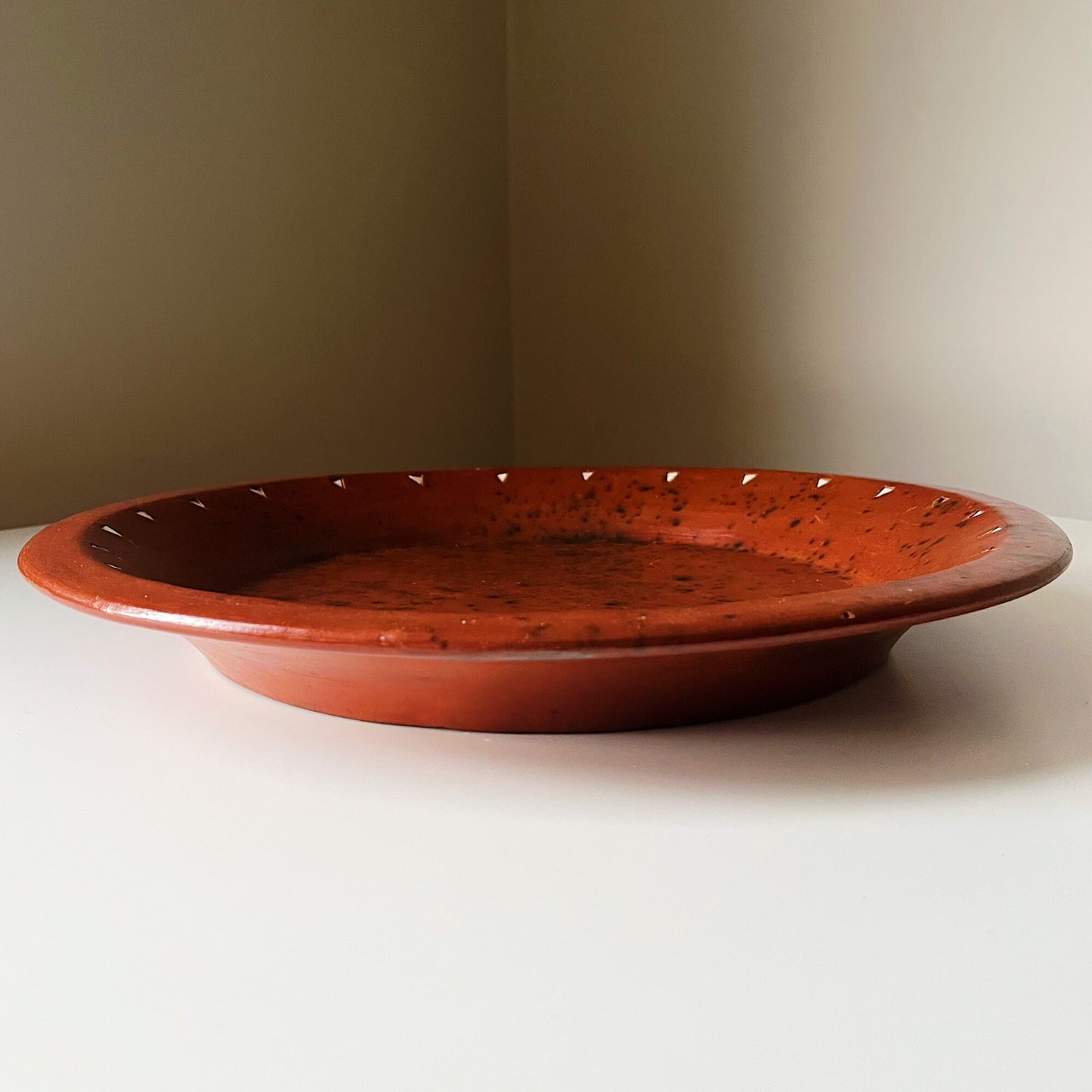 Red Ceramic Tray with White Triangular Pattern