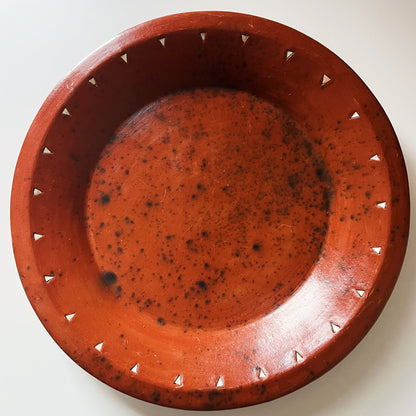 Red Ceramic Tray with White Triangular Pattern