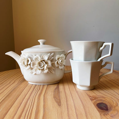 Ivory Raised Roses Porcelain Teapot by Godinger