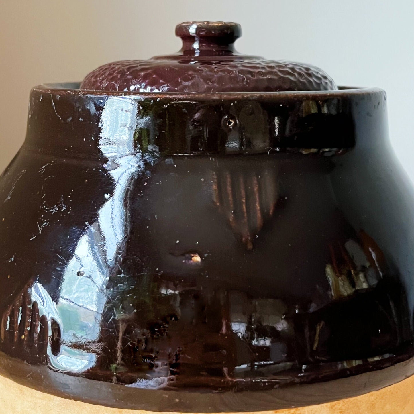 Half Glazed Brown Pottery Crock Pot