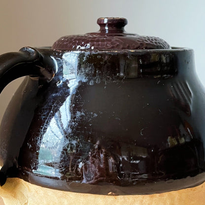 Half Glazed Brown Pottery Crock Pot