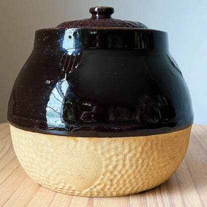 Half Glazed Brown Pottery Crock Pot