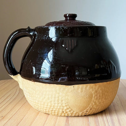 Half Glazed Brown Pottery Crock Pot