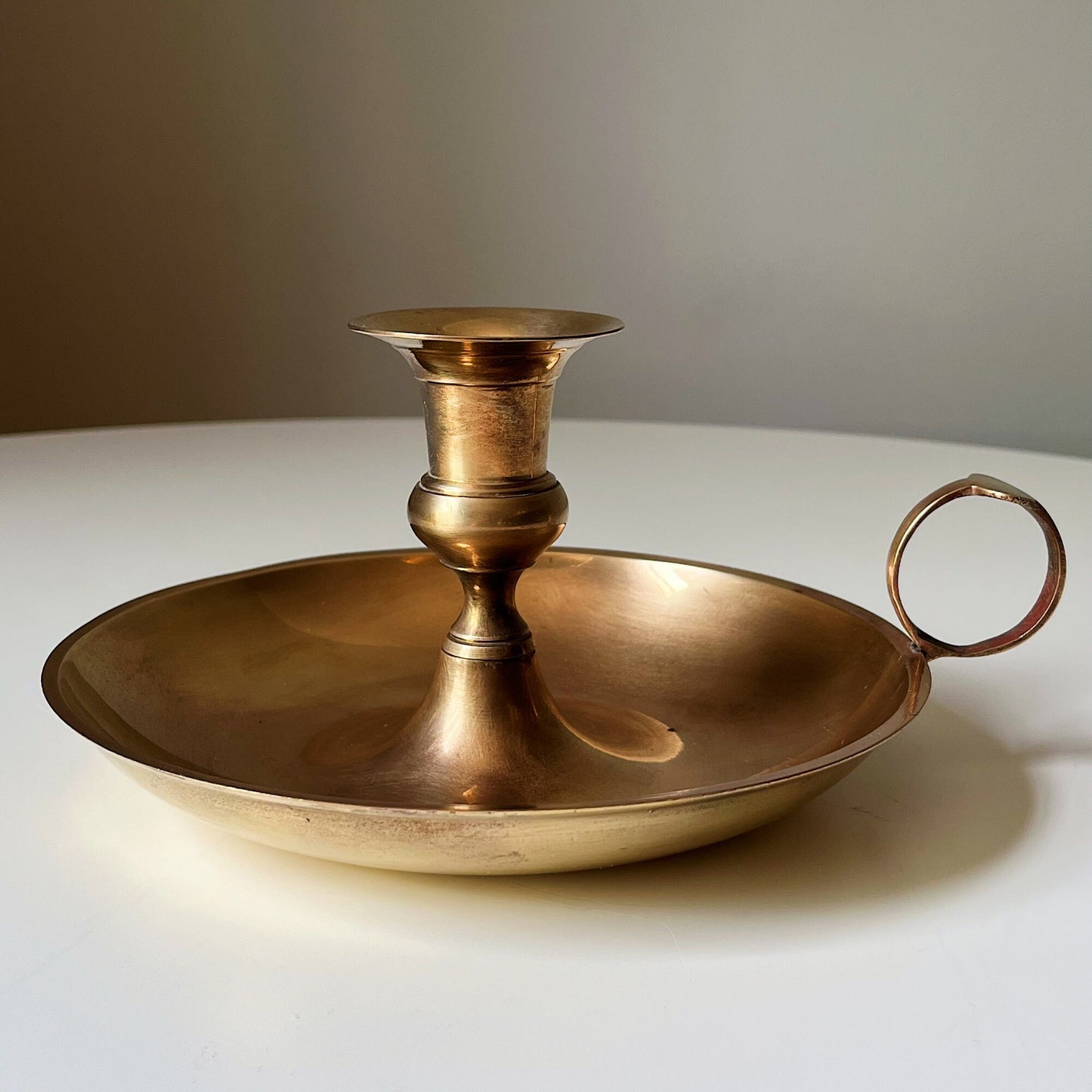 Mid Century Modern Brass Catchall with Candleholder