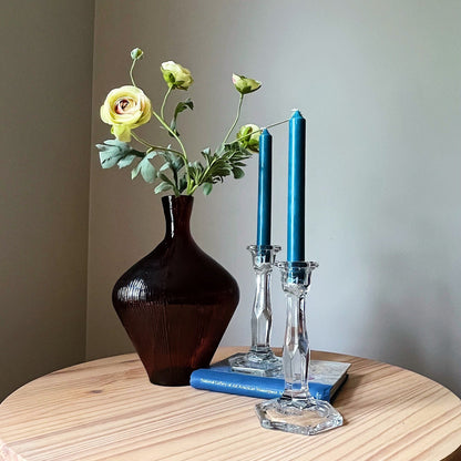 Art Deco Crystal Candlestick Holders with Hexagon Base