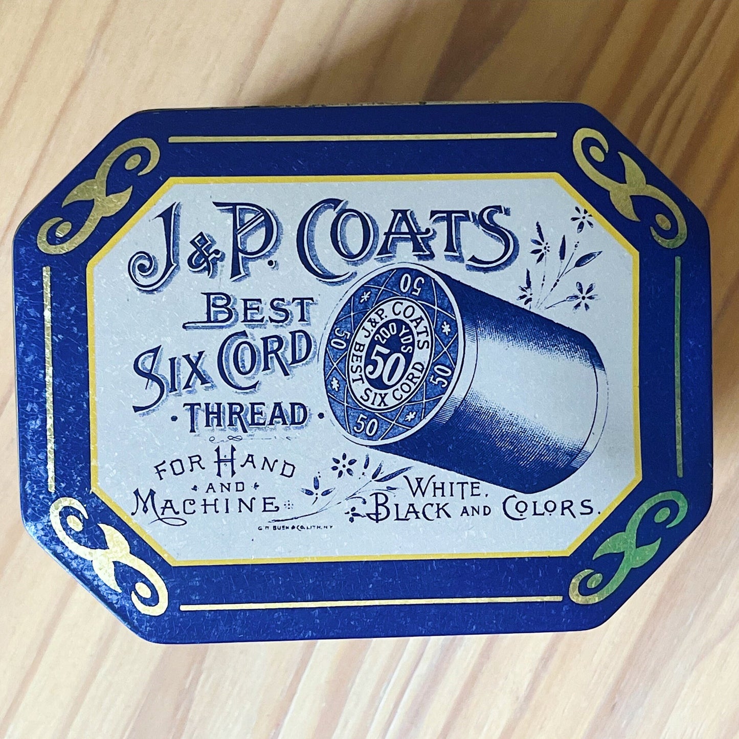 J and P Coats and Clack Best Six Cord Thread Storage Tin (Reproduction)