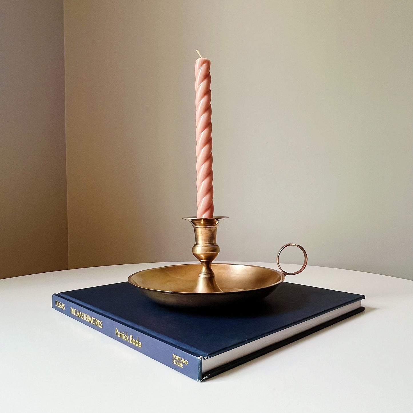 Mid Century Modern Brass Catchall with Candleholder