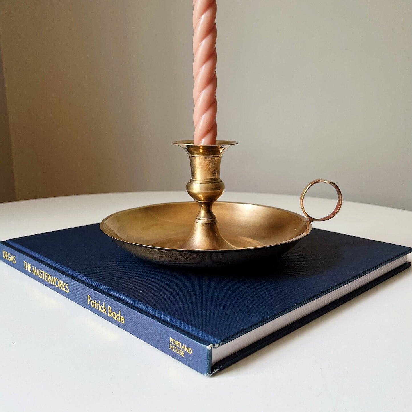 Mid Century Modern Brass Catchall with Candleholder