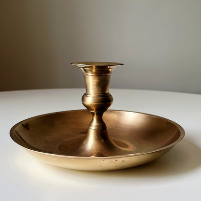 Mid Century Modern Brass Catchall with Candleholder